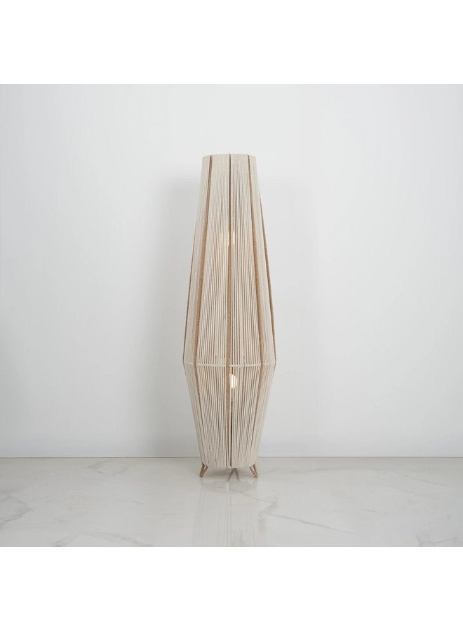 تبس هوم لمب مصباح أرضي من خيوط المكرميه بلون اوف وايت بوهيمي لديكور المنزل - Image 1